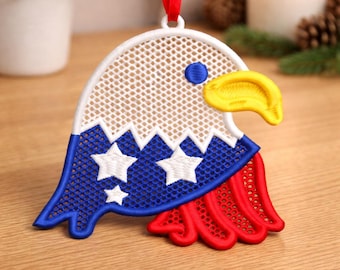 USA 250th Anniversary. FSL American Eagle Ornament. Lace Machine Embroidery Design For 250 Years Of Freedom. 2 Sizes Instant Download