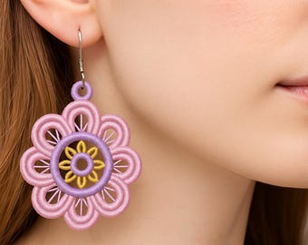 FSL Earring. Floral Embroidery Earring. Machine Embroidery Design. Free Standing Lace. DST, PES And Other Format. Instant Download