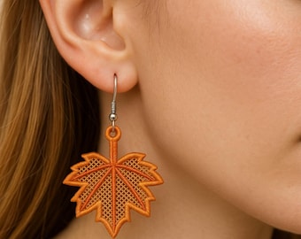 FSL Leaf Earrings. Free Standing Lace Jewelry. Machine Embroidery Designs. Autumn Leaf Earring. PES And Other Format. Instant Download