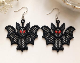 Boucles d'oreilles FSL, motif de broderie de boucles d'oreilles en dentelle chauve-souris, 2 tailles, format PES et autres, téléchargement instantané.