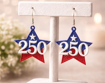 FSL 250 Years Stars Lace Earrings. 250th Anniversary Earrings. Usa Independence Day Machine Embroidery File. DST PES Digital Download