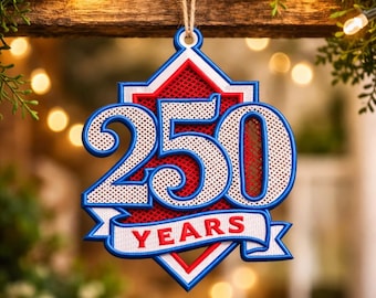 USA 250th Anniversary Fsl Ornament. 250 Years Machine Embroidery Design. Patriotic Decor Lace Pattern 3 Sizes. DST PES Instant Download.