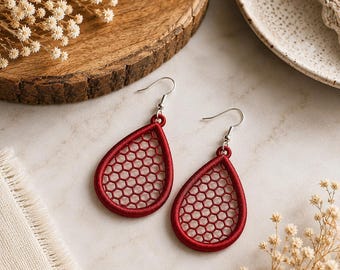 FSL Earrings, Machine Embroidery Design, Teardrop Earrings, Free standing Lace Pattern, Digital Download.