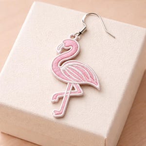 FSL Earrings, Machine Embroidery Design, flamingo Earrings, Bird Lace Earring, 2 Sizes PES And Other Formats, Instant Download.