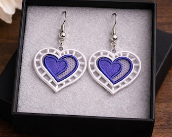FSL Earrings, Heart Lace Earrings, Machine Embroidery Design, Romantic Drop Earrings, PES And Other Formats, Instant Download.