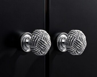 Brass Woven Knot Knob: Silver Dresser Pulls, Unique Closet Knobs