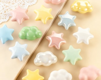 Colorful Ceramic Dresser Knob: Cloud Hexagram Drawer Handles