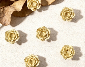 Camellia Dresser Knob: Brass Flower Drawer Handles