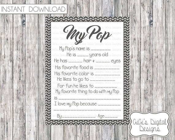 Download My Pop Survey Father S Day Questionnaire Grandpa Survey Etsy