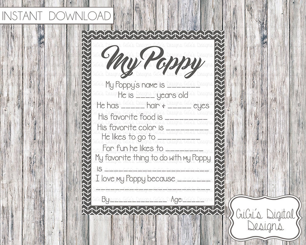 Download My Poppy Survey Father S Day Questionnaire Grandpa Etsy