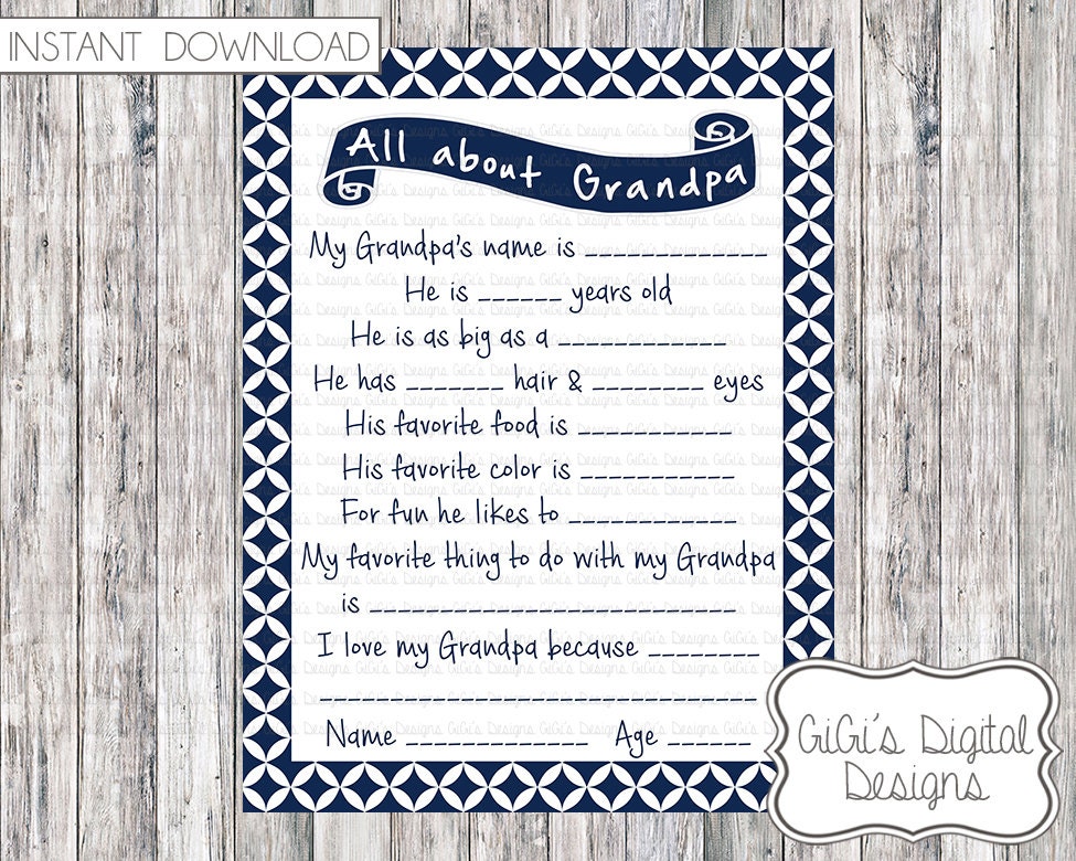 Download All About Grandpa Father S Day Questionnaire All About Etsy