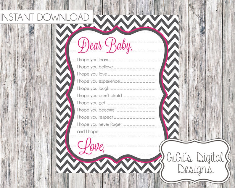 Dear Baby Shower Game Wishes for Baby INSTANT DOWNLOAD Etsy
