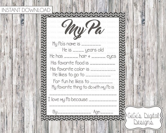 Download My Pa Survey Father S Day Questionnaire All About Pa Etsy