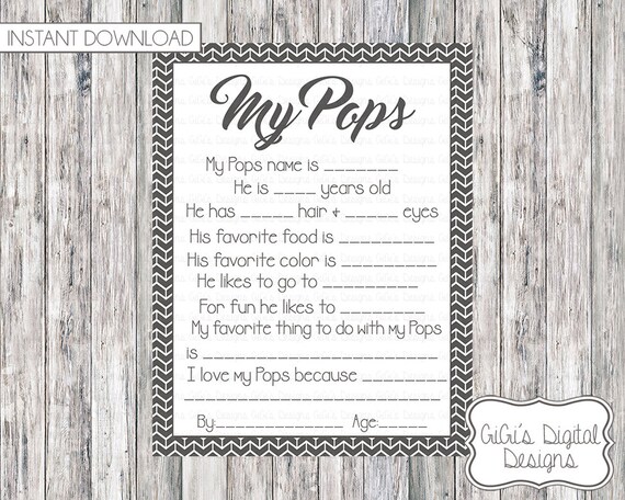 Download My Pops Survey Father S Day Questionnaire Grandpa Etsy