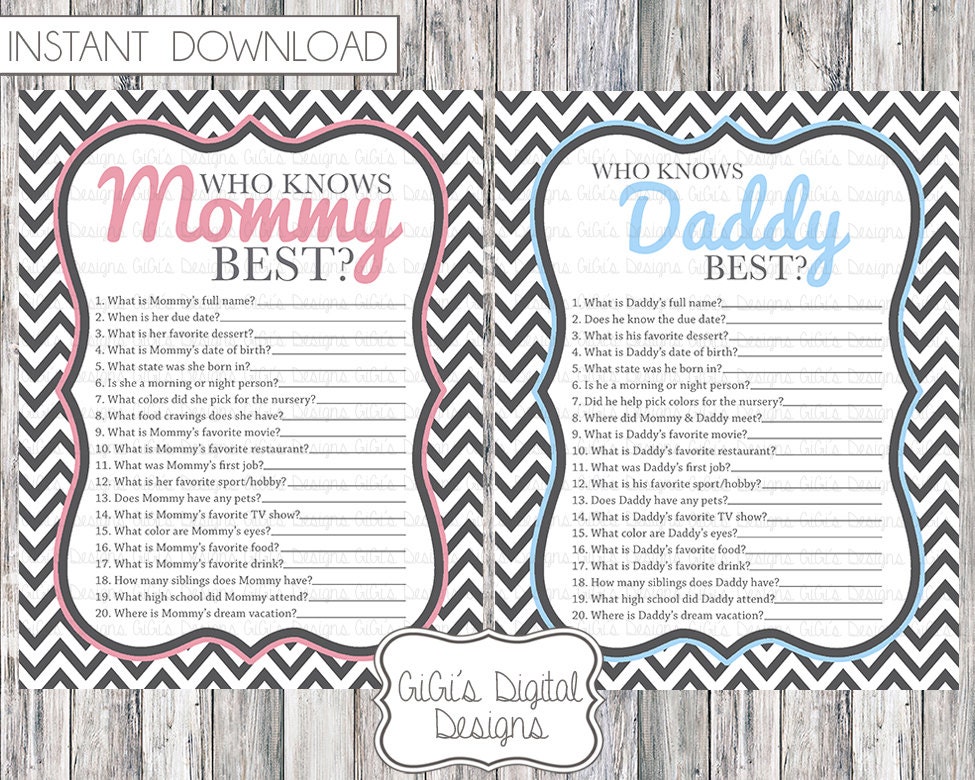 baby-shower-game-who-knows-mommy-daddy-best-gray-chevron-pink-etsy