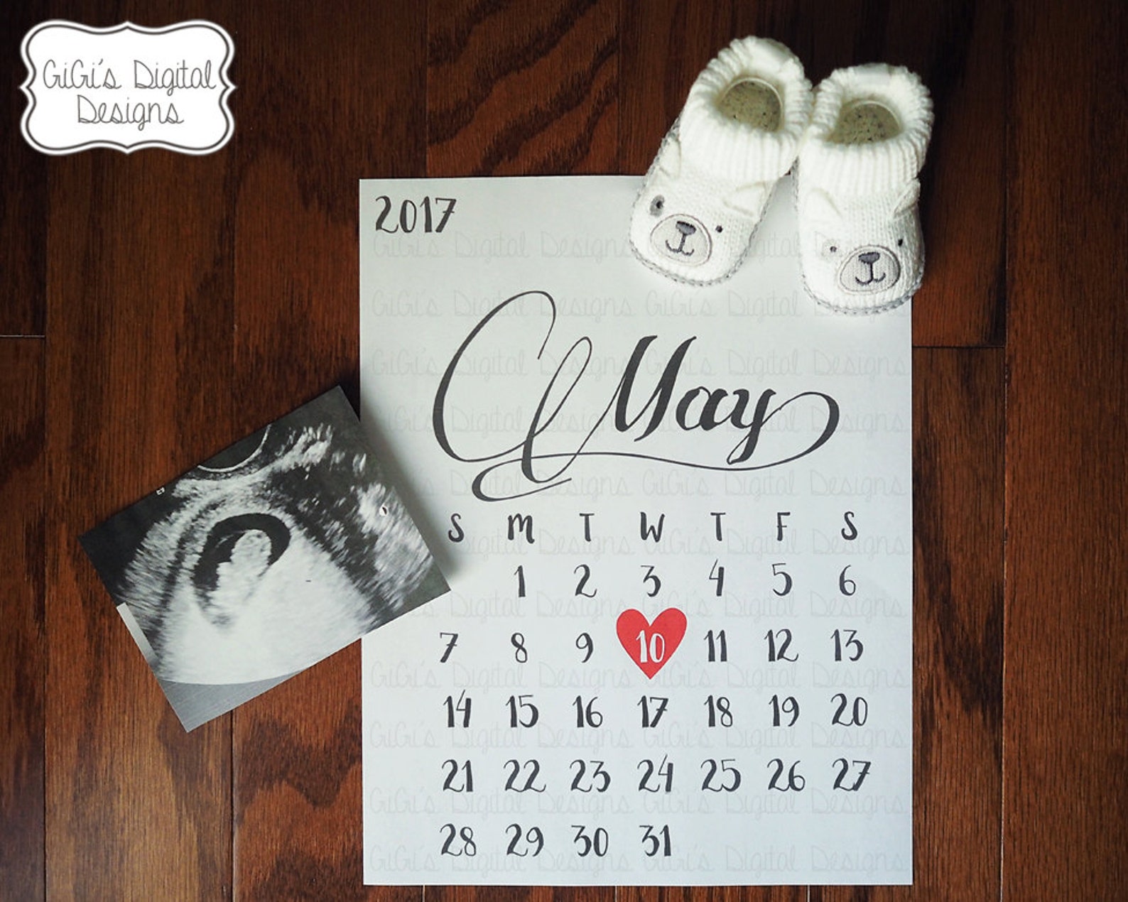 Pregnancy Announcement Calendar Calendar With Due Date Etsy