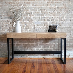 Handmade Ash Wood Desk with Drawers: Modern Home Office Desk
