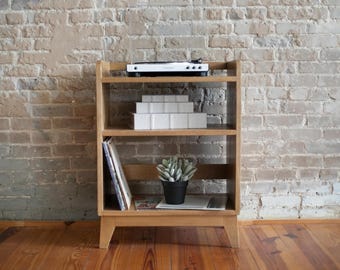 Handmade Wood Record Player Stand: Modern Vinyl Storage Console