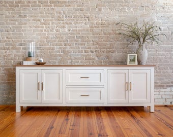 Handcrafted 8ft Solid Wood TV Stand:Modern Media Console with Storage
