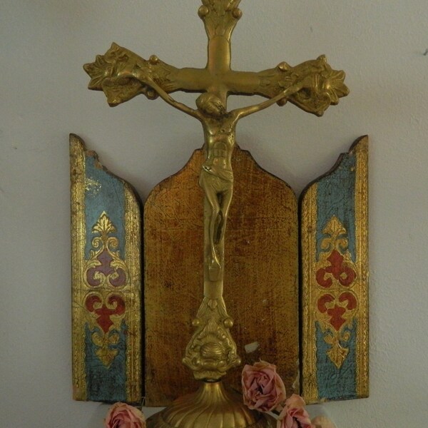 Standing Brass Altar Crucifix or Cross