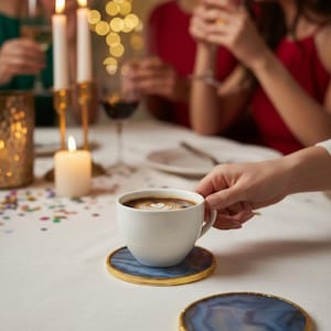 Ensemble de deux sous-verres en agate plaquée or bleu | Table basse décorative pour la maison