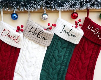 Personalized Xmas Knitted Family Stockings, 2025 Embroidered Christmas Stocking for Family, Custom Holiday Decor