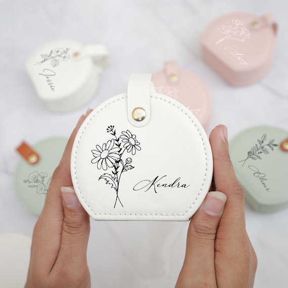 Leather Jewelry Box with Birth Flower, Custom Jewelry Case, Wedding Favors, Bridesmaid , Christmas Gift, Gifts for Her
