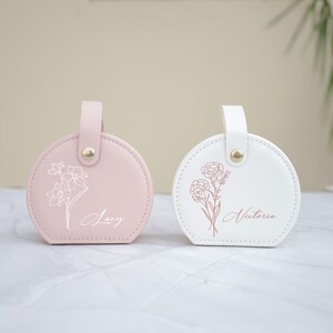 Leather Jewelry Box with Birth Flower, Custom Jewelry Case, Wedding Favors, Bridesmaid , Christmas Gift, Gifts for Her