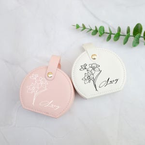 Leather Jewelry Box with Birth Flower, Custom Jewelry Case, Wedding Favors, Bridesmaid , Christmas Gift, Gifts for Her