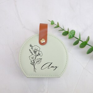 Leather Jewelry Box with Birth Flower, Custom Jewelry Case, Wedding Favors, Bridesmaid , Christmas Gift, Gifts for Her