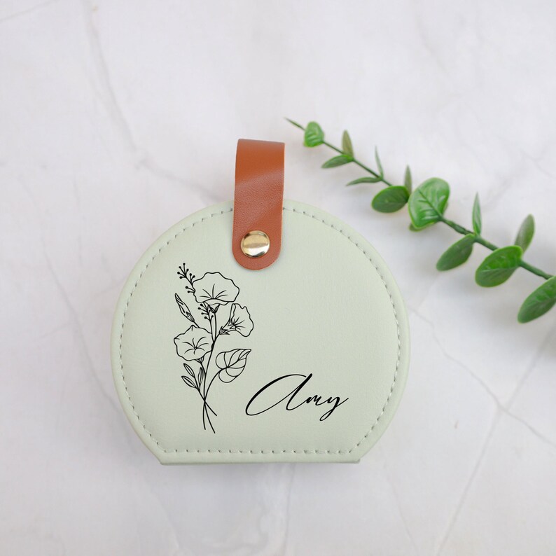 Leather Jewelry Box with Birth Flower, Custom Jewelry Case, Wedding Favors, Bridesmaid , Christmas Gift, Gifts for Her