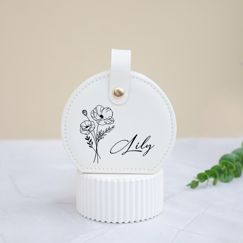 Leather Jewelry Box with Birth Flower, Custom Jewelry Case, Wedding Favors, Bridesmaid , Christmas Gift, Gifts for Her