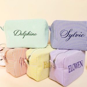 Neceser personalizado, neceser de tela seersucker, regalo personalizado para damas de honor con iniciales, regalo de viaje
