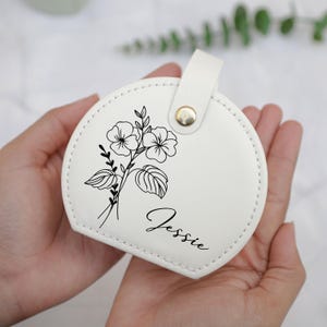 Leather Jewelry Box with Birth Flower, Custom Jewelry Case, Wedding Favors, Bridesmaid , Christmas Gift, Gifts for Her