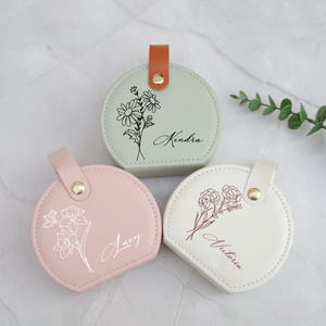 Leather Jewelry Box with Birth Flower, Custom Jewelry Case, Wedding Favors, Bridesmaid , Christmas Gift, Gifts for Her