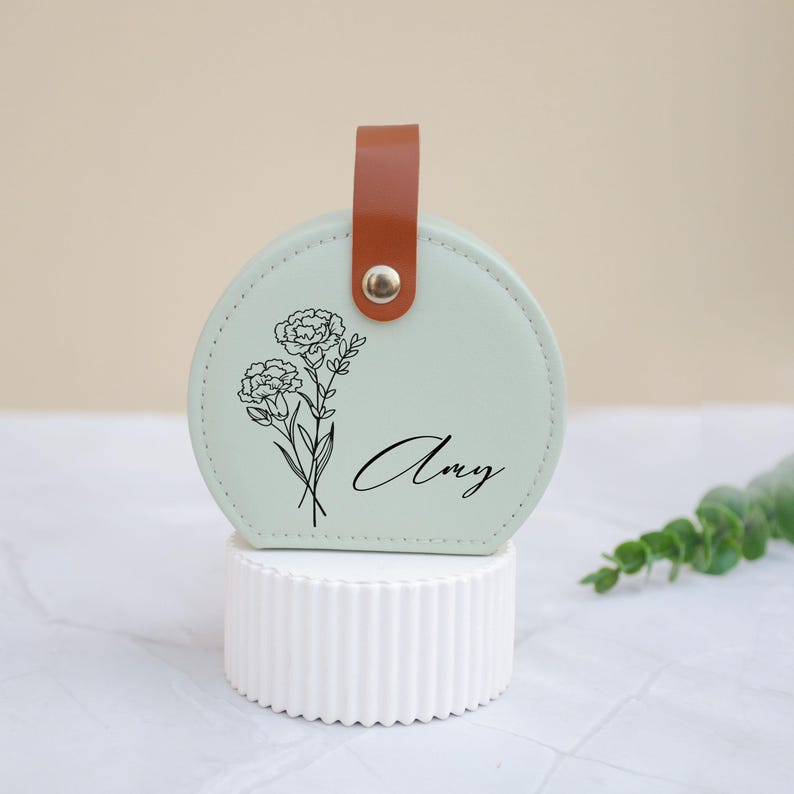 Leather Jewelry Box with Birth Flower, Custom Jewelry Case, Wedding Favors, Bridesmaid , Christmas Gift, Gifts for Her