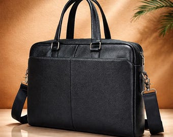 Porte-documents pour hommes en cuir véritable - Sac pour ordinateur portable professionnel classique
