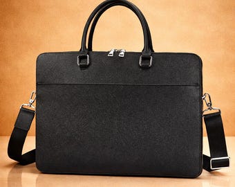 Men’s Genuine Leather Briefcase – Classic Business Laptop Bag