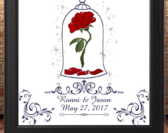 Digital Crimson Enchanted Rose Beauty And The Beast Rose Wedding Guest Book Alternative | Unique Wedding Guestbook |  LovebirdsLane #GB404