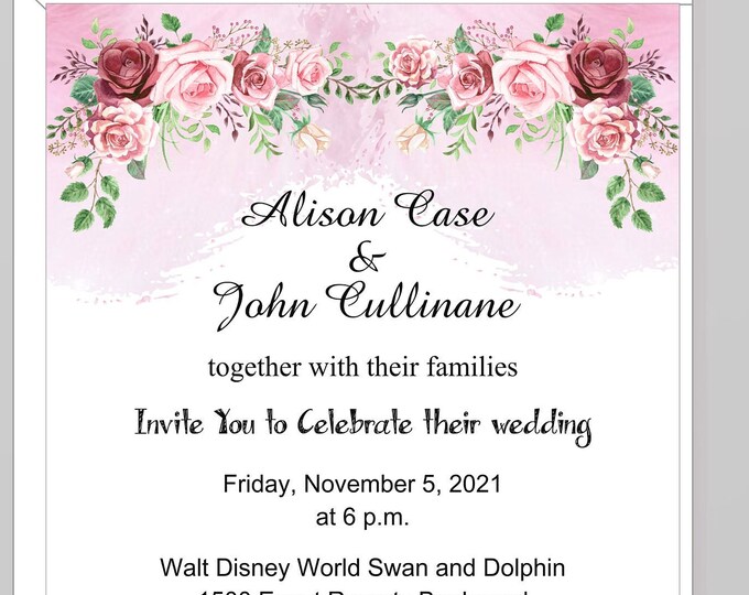 Burgundy and Blush Rose Wedding Invitation with Reply Card | Calligraphy Wedding Invitation #WI614