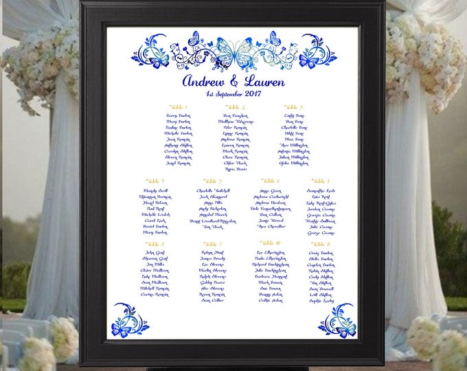 Watercolor Butterfly Wedding Seating Table Sign - Rustic Wedding Sign - Wedding Sign - Ready to Hang - lovebirdslane