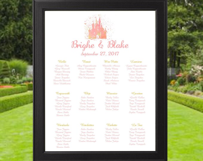 Digital Rose Gold Castle Wedding Seating Table Sign - Rustic Wedding Sign - Wedding Sign - Ready to Hang - lovebirdslane