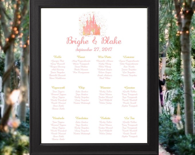 Digital Rose Gold Castle Wedding Seating Table Sign - Rustic Wedding Sign - Wedding Sign - Ready to Hang - lovebirdslane