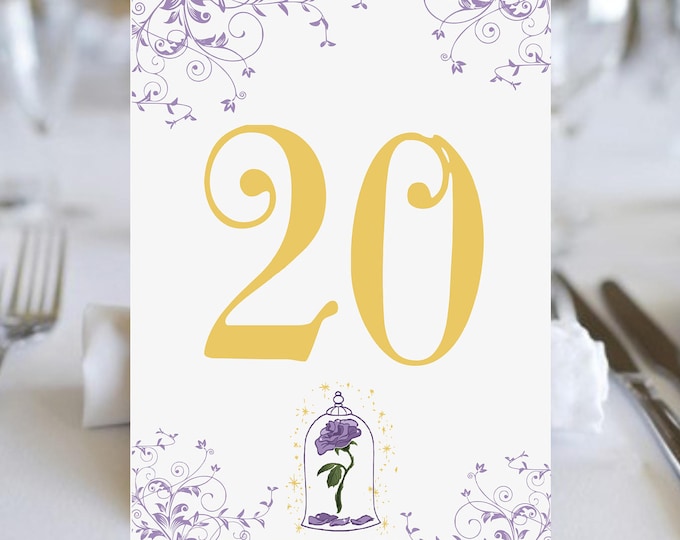 Lavender Enchanted Rose Beauty And The Beast Rose Wedding Table Numbers | Table Seating Cards | Item TN-803 | lovebirdslane