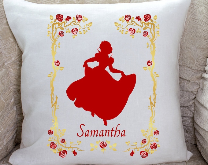 Personalized Snow White Red Rose Pillow Cover |  Personalized Pillow Room Decor Gift #P-006