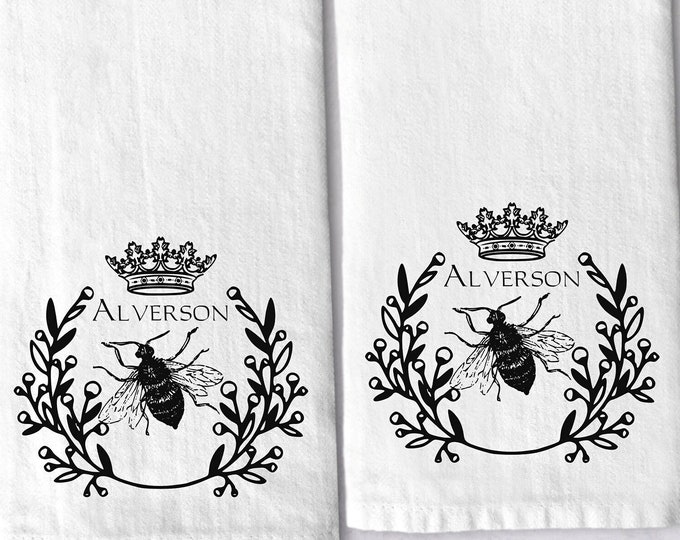 Personalized Classic Queen Bee Cotton Set of 2Tea Towels | Personalized Kitchen Hand Towel Gift Set