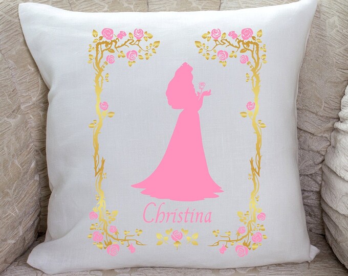 Personalized Sleeping Beauty Pink Rose Pillow Cover |  Personalized Pillow Room Decor Gift #P-004