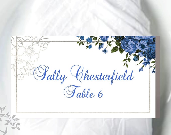 Place Card Royal Blue Rose Romantic Accent Fairy Tale Princess Wedding Escort Cards Table Seating Reserved Seating Cards #PC-830