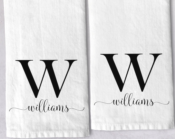 Personalized Family Name Monogram Tea Towel Gift Set | Personalized Kitchen Hand Towel Gift Set