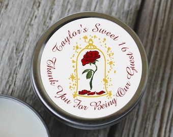 12 Personalized Beauty and the Beast Rose Wedding Party Favor Candles Wedding Favors For Guests Unique Favor Ideas Wedding Shower Favors #01